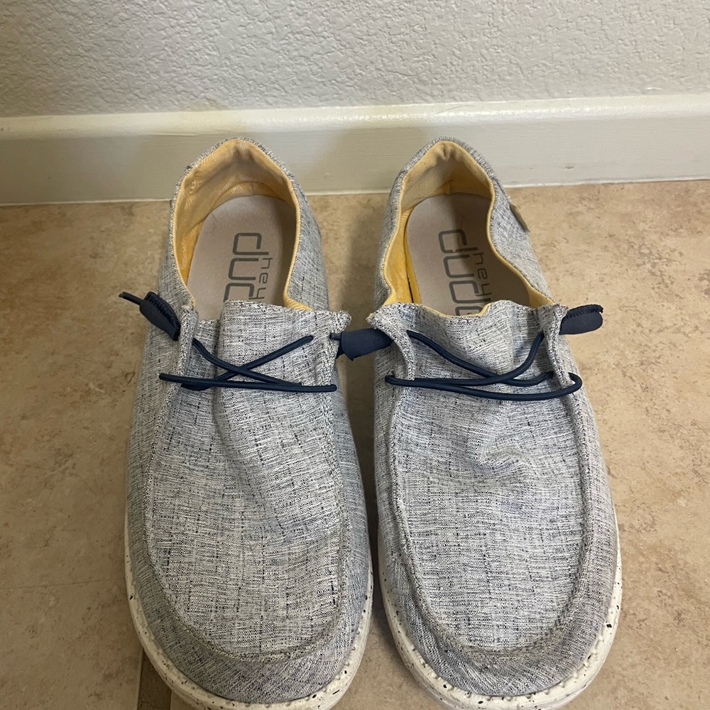 Hey Dude slip-on shoes. Size 10 women’s. Light blue/grey